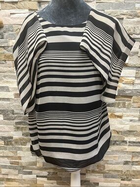AGB Black and White Striped Long-Sleeve Blouse